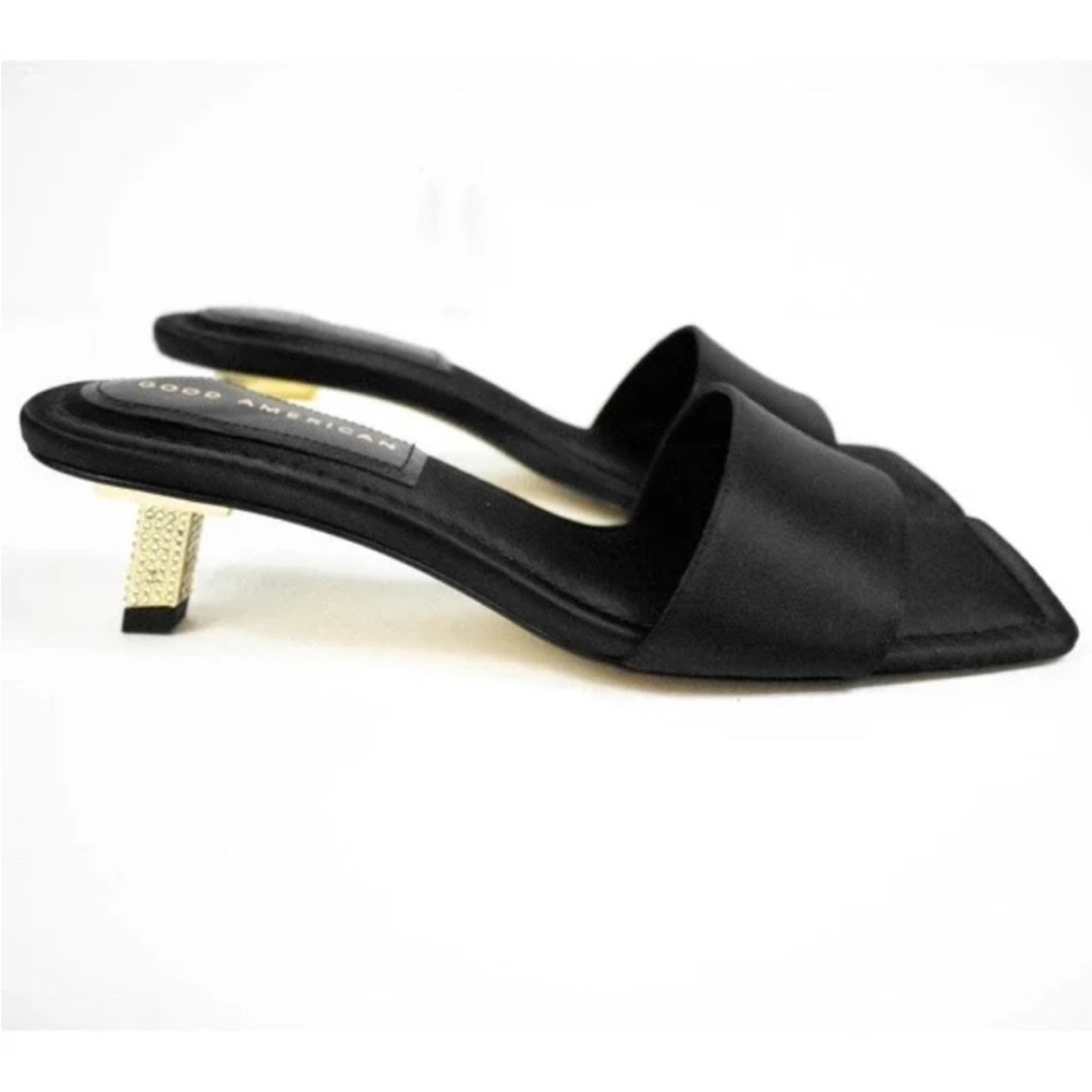 Good American Black Mules with Gold Heel